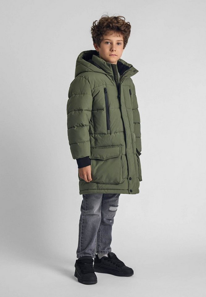 MINOTI Winterjacke Lange Pufferjacke mit Fleece Futter und bequemen Taschen  (2y-14y) trendiger Aufnäher am Ärmel von MINOTI