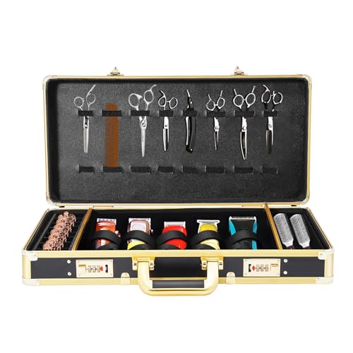 MINRS Tragbarer Barber Case mit Sicheres Passwortschloss, Barber Tragekoffer Barber Salon Stylist Carrying Suitcase Friseur Tool Organizer for Scheren, Trimmer, Kämme, Bürsten 55 x 27 x 10 cm Schwarz von MINRS