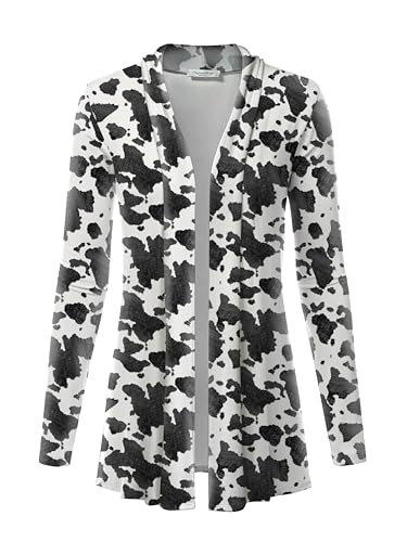 Damen Casual Leichte Open Front Cardigans mit Taschen und weichem Basic Drape Langarm Pullover, Kuh_Elfenbein/Anthrazit, Groß Damen Casual Leichte Open Front Cardigans mit Taschen und weichem Basic Drape Langarm Pullover, Kuh_Elfenbein/Anthrazit, Groß von MINT PLUS PINK