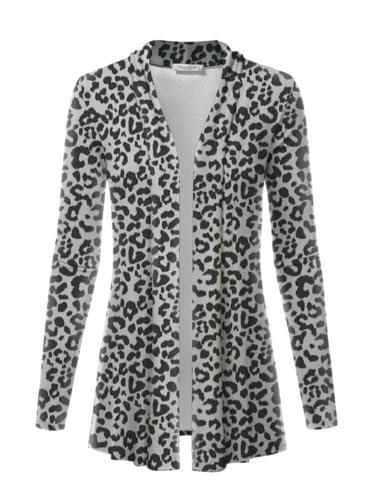 Damen Casual Leichte Open Front Cardigans mit Taschen und weichem Basic Drape Langarm Pullover, Leo_h.grau/schwarz, Mittel von MINT PLUS PINK
