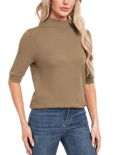 Damen 2024 Knit Shirt Kurzarm Mock Neck Pullover Bluse Sommer Pullover Tops von MINTLIMIT