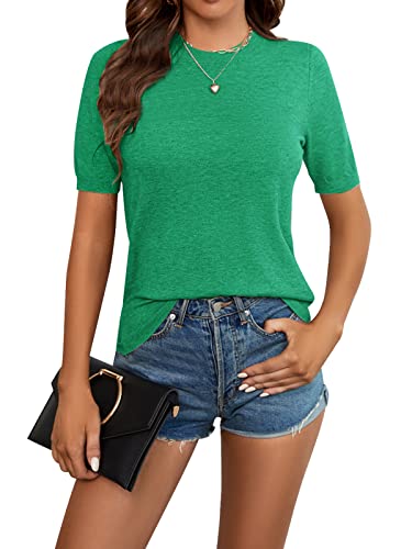 Damen Strickpullover Sommer Frühling Casual Mock Neck Kurze Ärmel Knitted Stretch Sweater Shirt von MINTLIMIT