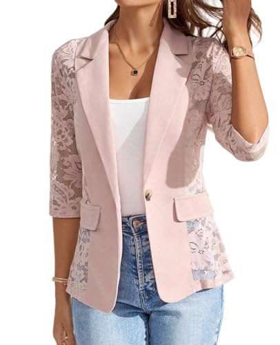 MINTLIMIT Blazer Damen Spitze Transparent Leicht Elegant 3/4 Arm Jacke Büro Sommer von MINTLIMIT