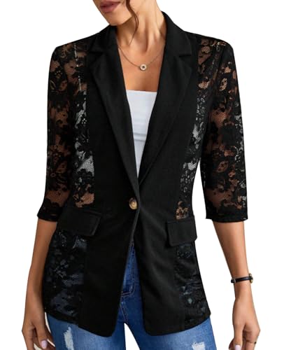 MINTLIMIT Blazer Damen Spitze Transparent Leicht Elegant 3/4 Arm Jacke Büro Sommer von MINTLIMIT