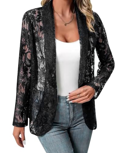 MINTLIMIT Blazer Damen Spitze Transparent Leicht Elegant 3/4 Arm Jacke Büro Sommer von MINTLIMIT