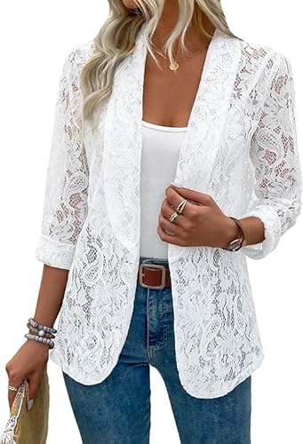 MINTLIMIT Blazer Damen Spitze Transparent Leicht Elegant 3/4 Arm Jacke Büro Sommer von MINTLIMIT