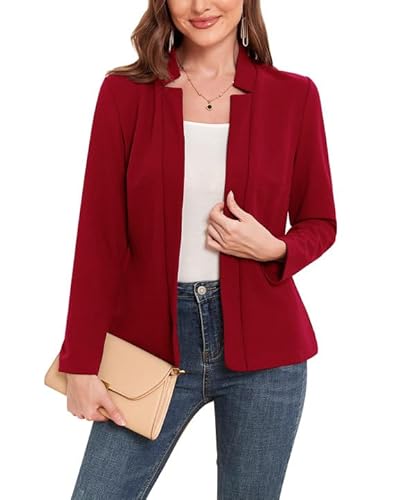 MINTLIMIT Blazer für Damen, Business, Freizeit, offene Vorderseite, langärmelig, Blazer, Arbeit, Büro, Jacke, Balzer mit Taschen, 2025, rot, L von MINTLIMIT