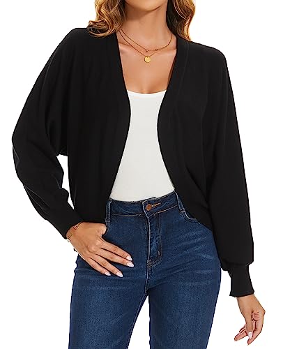 MINTLIMIT Bolero Damen Festlich Elegant Strickjacke Langarm Cardigan V Ausschnitt Bolerojacke Casual Top EU 44 46 (B-Schwarz L) von MINTLIMIT