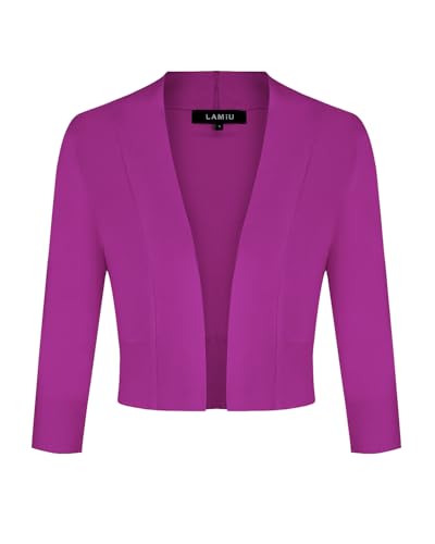 MINTLIMIT Bolero Damen Open Knit Cardigan Strickjacke Langarmshirt Kurz Zum Kleid Shrug Cardigan Top,ViolettRot,M von MINTLIMIT