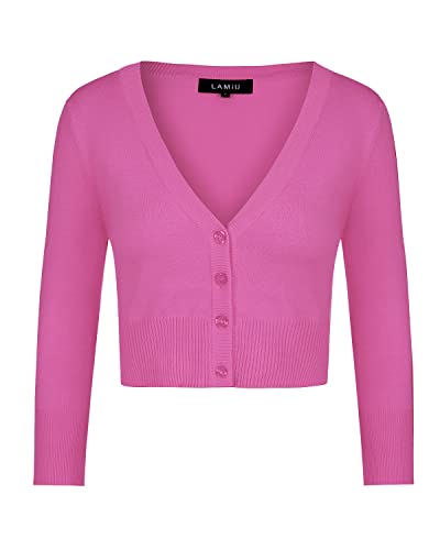 MINTLIMIT Bolero Damen Strickjacke Cardigan Langarmshirt V-Ausschnitt Kurz Zum Kleid Shrug Cardigan Top,Fuchsie,M von MINTLIMIT