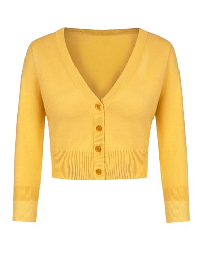 MINTLIMIT Bolero Damen Strickjacke Cardigan Langarmshirt V-Ausschnitt Kurz Zum Kleid Shrug Cardigan Top (Golden gelb M) von MINTLIMIT