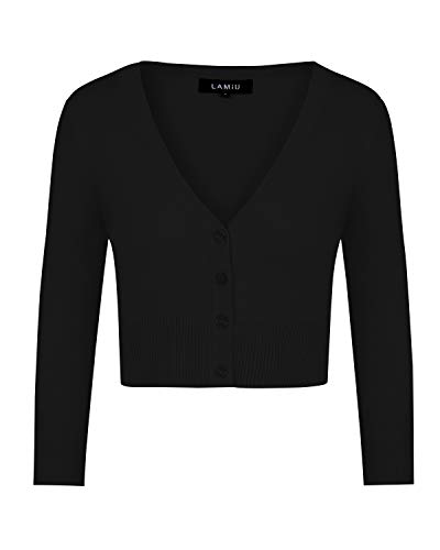 MINTLIMIT Bolero Damen Strickjacke Cardigan Langarmshirt V-Ausschnitt Kurz Zum Kleid Shrug Cardigan Top (Schwarz M) von MINTLIMIT