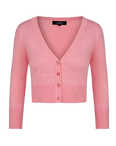 MINTLIMIT Bolero Damen Strickjacke Cardigan Langarmshirt V-Ausschnitt Kurz Zum Kleid Shrug Cardigan Top Pink M von MINTLIMIT