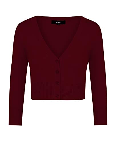 MINTLIMIT Bolero Damen Strickjacke Cardigan Langarmshirt V-Ausschnitt Kurz Zum Kleid Shrug Cardigan Top Weinrot M von MINTLIMIT