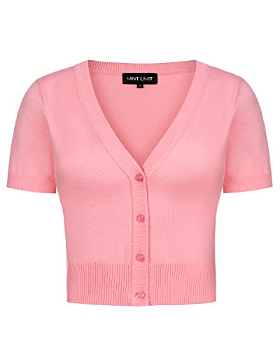 MINTLIMIT Bolero Sommer Damen Strickjacke Kurzarm Lightweight Casual Boleroshrug (Pink L) von MINTLIMIT