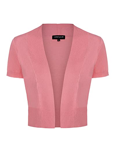 MINTLIMIT Bolero Sommer Damen Strickjacke Kurzarm Lightweight Casual Boleroshrug Open Front (Pink L) von MINTLIMIT