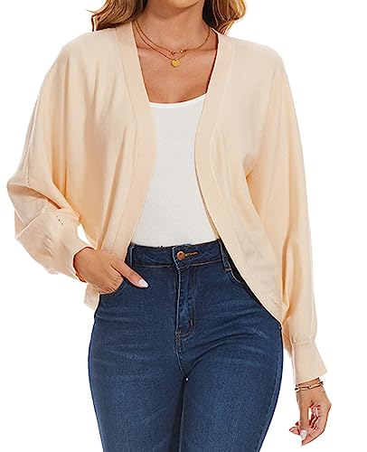 MINTLIMIT Bolero Strickjacke Damen Offene Cardigan Knit Sweater Langarm Bolero Elegant EU 40 42 (WH-Beige M) von MINTLIMIT