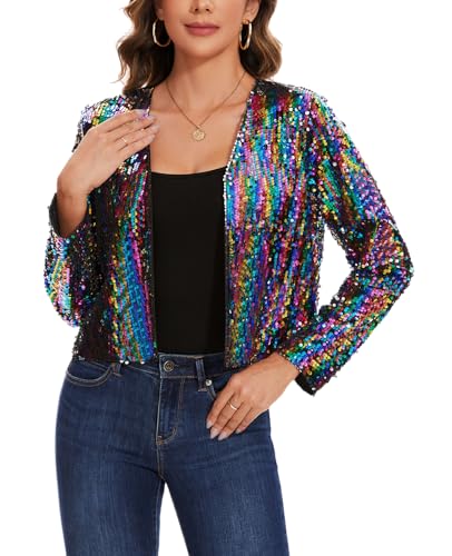 MINTLIMIT Bolero mit Pailletten, glitzernde Strickjacke, langärmelig, vollständig gefüttert, Cropped-Top, offene Vorderseite, Jacke, Hochzeit, Abend, Cocktail, Club, Partys, M, mehrfarbig, 42 MINTLIMIT Bolero mit Pailletten, glitzernde Strickjacke, langärmelig, vollständig gefüttert, Cropped-Top, offene Vorderseite, Jacke, Hochzeit, Abend, Cocktail, Club, Partys, M, mehrfarbig, 42 von MINTLIMIT