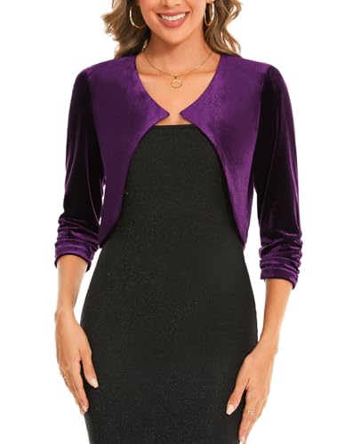 MINTLIMIT Cardigan Damen Bolero Strickjacke 3/4 Ärmel Lightweight Casual Offene Boleros (Purple L) von MINTLIMIT