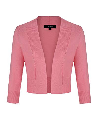 MINTLIMIT Cardigan Noos Strickjacke Damen Kurz V-Ausschnitt Langarmshirt Basic Bolerojacke Freizeit Boleroshrug Pink XL von MINTLIMIT