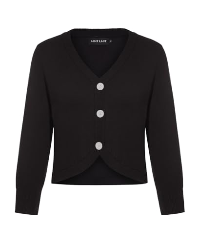MINTLIMIT Cardigan Damen Kurz Knopf Strickjacke Langarm Sweater Elegant Casual Jumper (Schwarz XXL) von MINTLIMIT