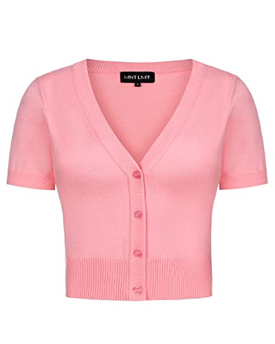 MINTLIMIT Cardigan Damen Kurz Strickjacke V-Ausschnitt Casual Sommer Sweater Mantel (Pink S) von MINTLIMIT