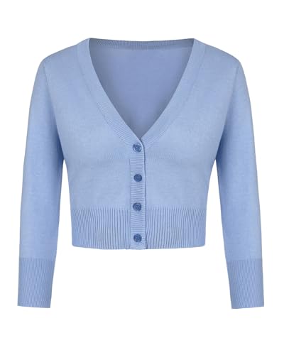 MINTLIMIT Cardigan Damen Kurz V-Ausschnitt Langarmshirt Basic Bolerojacke Freizeit Boleroshrug (Himmelblau XL) von MINTLIMIT