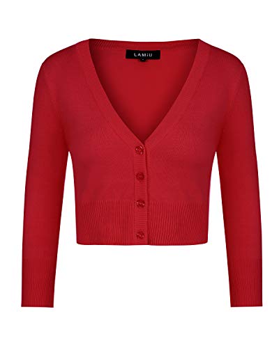 MINTLIMIT Cardigan Damen Kurz V-Ausschnitt Langarmshirt Basic Bolerojacke Freizeit Boleroshrug Rot XL von MINTLIMIT