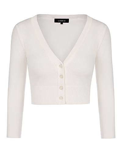 MINTLIMIT Cardigan Damen Kurz V-Ausschnitt Langarmshirt Basic Bolerojacke Freizeit Boleroshrug Weiß XL von MINTLIMIT