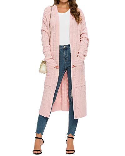 MINTLIMIT Cardigan Damen Lang V-Ausschnitt Langarm Grobstrick Long Strickjacke Langer,Pink XXL von MINTLIMIT