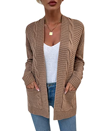 MINTLIMIT Cardigan Damen Lang V-Ausschnitt Langer Langarm Grobstrick Long Strickjacke,1007-Khaki,L von MINTLIMIT