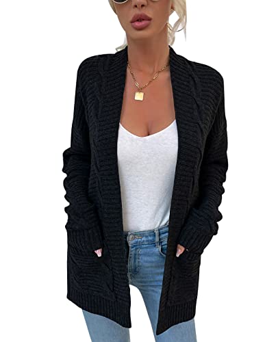 MINTLIMIT Cardigan Damen Lang V-Ausschnitt Langer Langarm Grobstrick Long Strickjacke,1007-Schwarz,L von MINTLIMIT