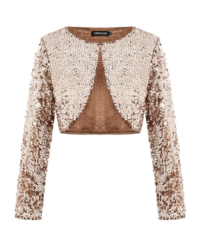 MINTLIMIT Cardigan Damen Offene Elegant Cardigan Pailletten Metallic Langarm Bolero Elegant Haken (Champagner S) von MINTLIMIT