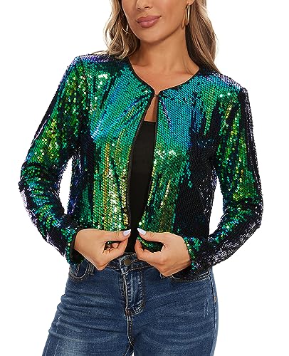 MINTLIMIT Cardigan Damen Pailletten Elegant Offene Cardigan Metallic Langarm Bolero (Grün S) von MINTLIMIT