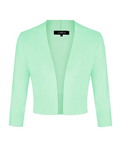 MINTLIMIT Cardigan Noos Strickjacke Damen Kurz V-Ausschnitt Langarmshirt Basic Bolerojacke Freizeit Boleroshrug,Minze,XL von MINTLIMIT