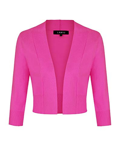 MINTLIMIT Cardigan Noos Strickjacke Damen Kurz V-Ausschnitt Langarmshirt Basic Bolerojacke Freizeit Boleroshrug Fuchsia XL von MINTLIMIT