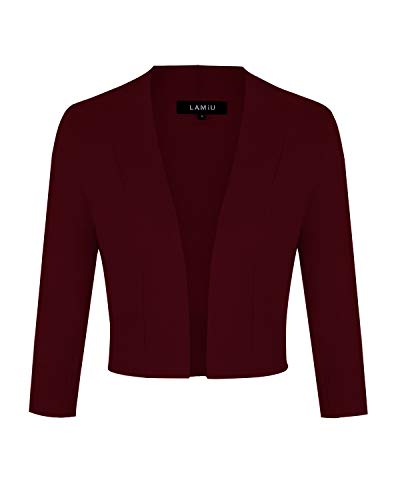 MINTLIMIT Cardigan Noos Strickjacke Damen Kurz V-Ausschnitt Langarmshirt Basic Bolerojacke Freizeit Boleroshrug Weinrot XL von MINTLIMIT