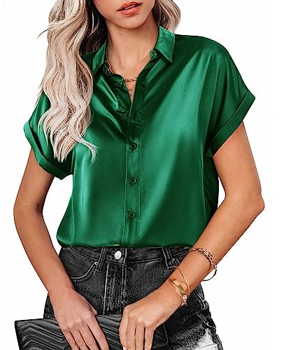 MINTLIMIT Damen-Satin-Hemdbluse, kurzärmelig, Knopfleiste, Seidenbluse, lässig, Damen, Büro, Tops, 482 # Grün 01, S MINTLIMIT Damen-Satin-Hemdbluse, kurzärmelig, Knopfleiste, Seidenbluse, lässig, Damen, Büro, Tops, 482 # Grün 01, S von MINTLIMIT