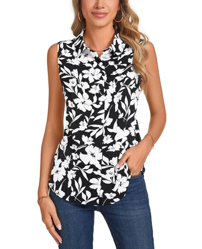 MINTLIMIT Damen Ärmellos Bluse Klassische V-Ausschnitt Knöpfen Hemden Sommer Blumenblusen Top Casual Arbeit Büro Blusen von MINTLIMIT