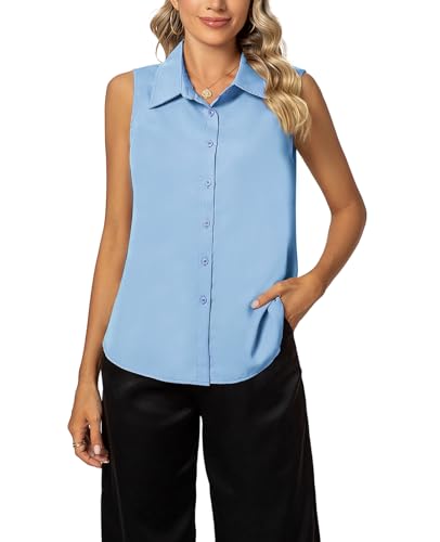 MINTLIMIT Damen Ärmellos Bluse Klassische V-Ausschnitt Knöpfen Hemden Sommer Gestreiftblusen Top 2025 Casual Arbeit Büro Blusen von MINTLIMIT