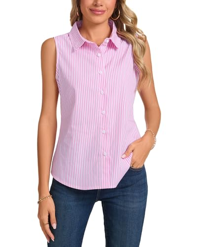 MINTLIMIT Damen Ärmellos Bluse Klassische V-Ausschnitt Knöpfen Hemden Sommer Gestreiftblusen Top Casual Arbeit Büro Blusen von MINTLIMIT