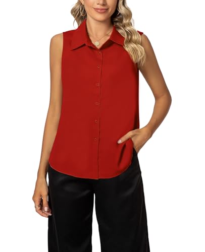 MINTLIMIT Damen Ärmellos Bluse Klassische V-Ausschnitt Knöpfen Hemden Sommer Shirts Top Casual Arbeit Büro Blusen von MINTLIMIT