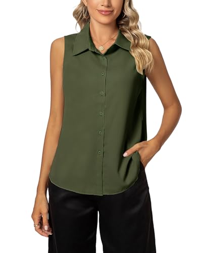 MINTLIMIT Damen Ärmellos Bluse Knöpfen Hemd Basic V-Ausschnitt Tops Casual Sommer Shirts von MINTLIMIT