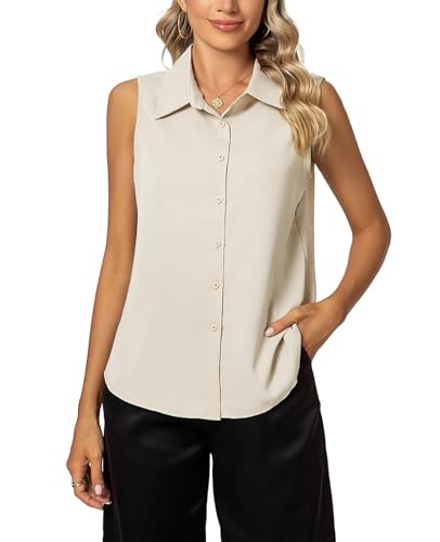 MINTLIMIT Damen Ärmellos Bluse Knöpfen Hemd Basic V-Ausschnitt Tops Casual Sommer Shirts von MINTLIMIT