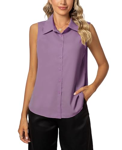 MINTLIMIT Damen Ärmellos Bluse Knöpfen Hemd Basic V-Ausschnitt Tops Casual Sommer Shirts von MINTLIMIT