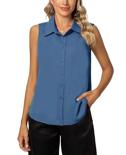 MINTLIMIT Damen Ärmellos Bluse Knöpfen Hemd Basic V-Ausschnitt Tops Casual Sommer Shirts von MINTLIMIT