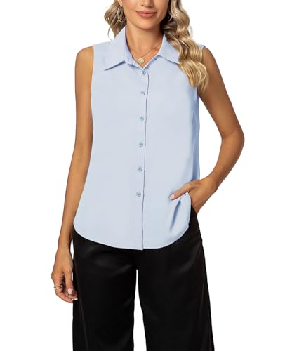 MINTLIMIT Damen Ärmellos Bluse Knöpfen Hemd Basic V-Ausschnitt Tops Casual Sommer Shirts von MINTLIMIT