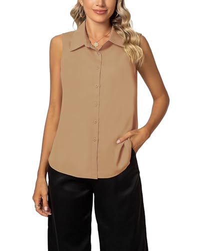 MINTLIMIT Damen Ärmellos Bluse Knöpfen Hemd Basic V-Ausschnitt Tops Casual Sommer Shirts von MINTLIMIT