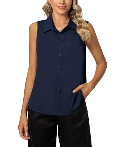 MINTLIMIT Damen Ärmellos Bluse Knöpfen Hemd Basic V-Ausschnitt Tops Casual Sommer Shirts von MINTLIMIT