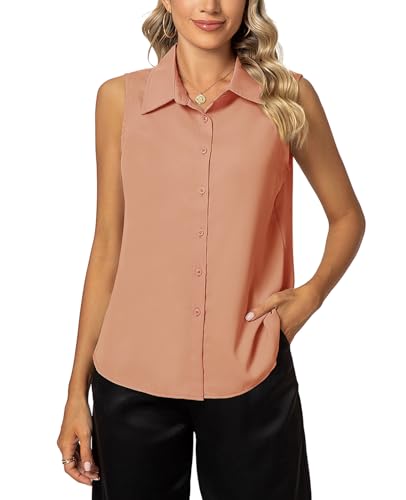 MINTLIMIT Damen Ärmellos Bluse Knöpfen Hemd Basic V-Ausschnitt Tops Casual Sommer Shirts von MINTLIMIT